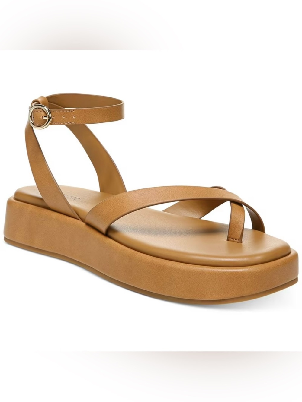 👙 ALFANI Brown Strappy Araa Round Flatform Sandal toe strap NWOB 7.5 Macy’s